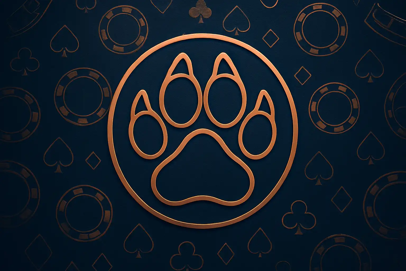 Stylized paw print logo over a navy and copper casino background representing the PawBets brand